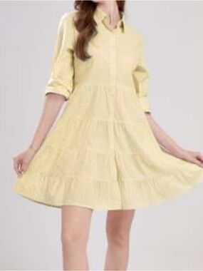 Utcoco Yellow Stripe Maxi Shirt Dress